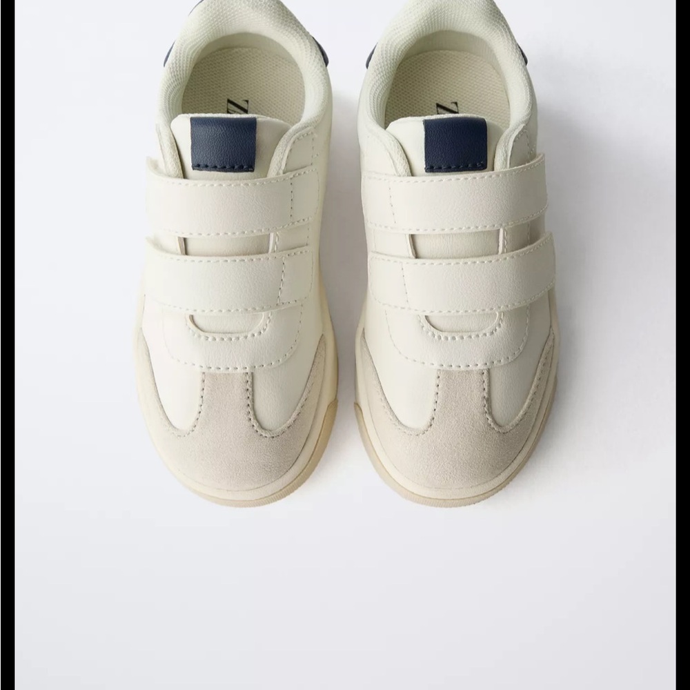 NWT Zara Kids Cream and Blue Velcro Sneakers - Picture 6 of 8